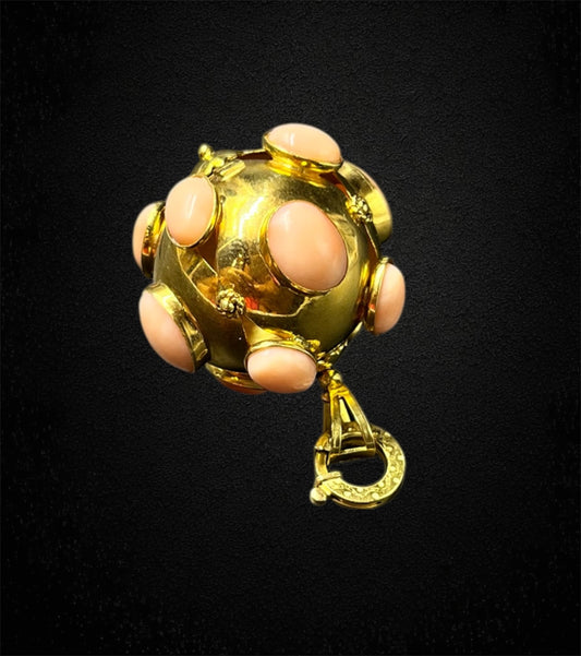 Ciondolo “mina” in oro giallo 18K con inserti in corallo rosa — Italia, anni ’60 (Copia)