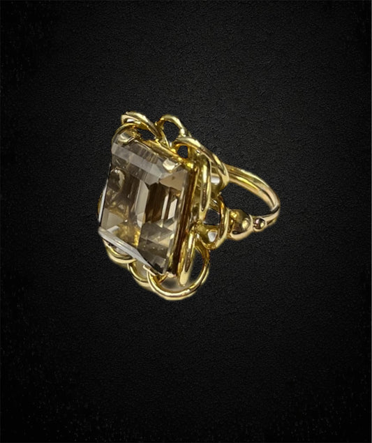 Anello con quarzo morione di ca. 10 ct., Anni '50