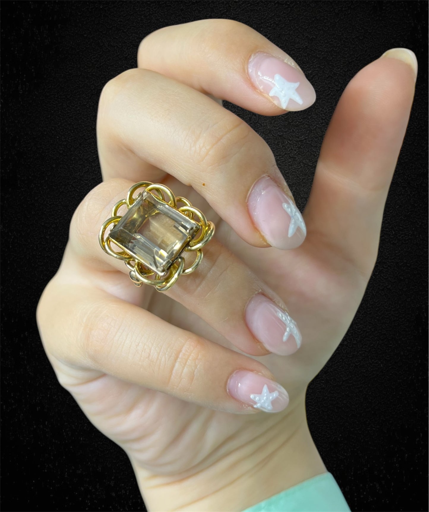 Anello con quarzo morione di ca. 10 ct., Anni '50