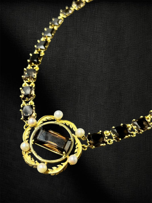 Collier in oro giallo 18K con quarzi fumé – Italia, anni ’60