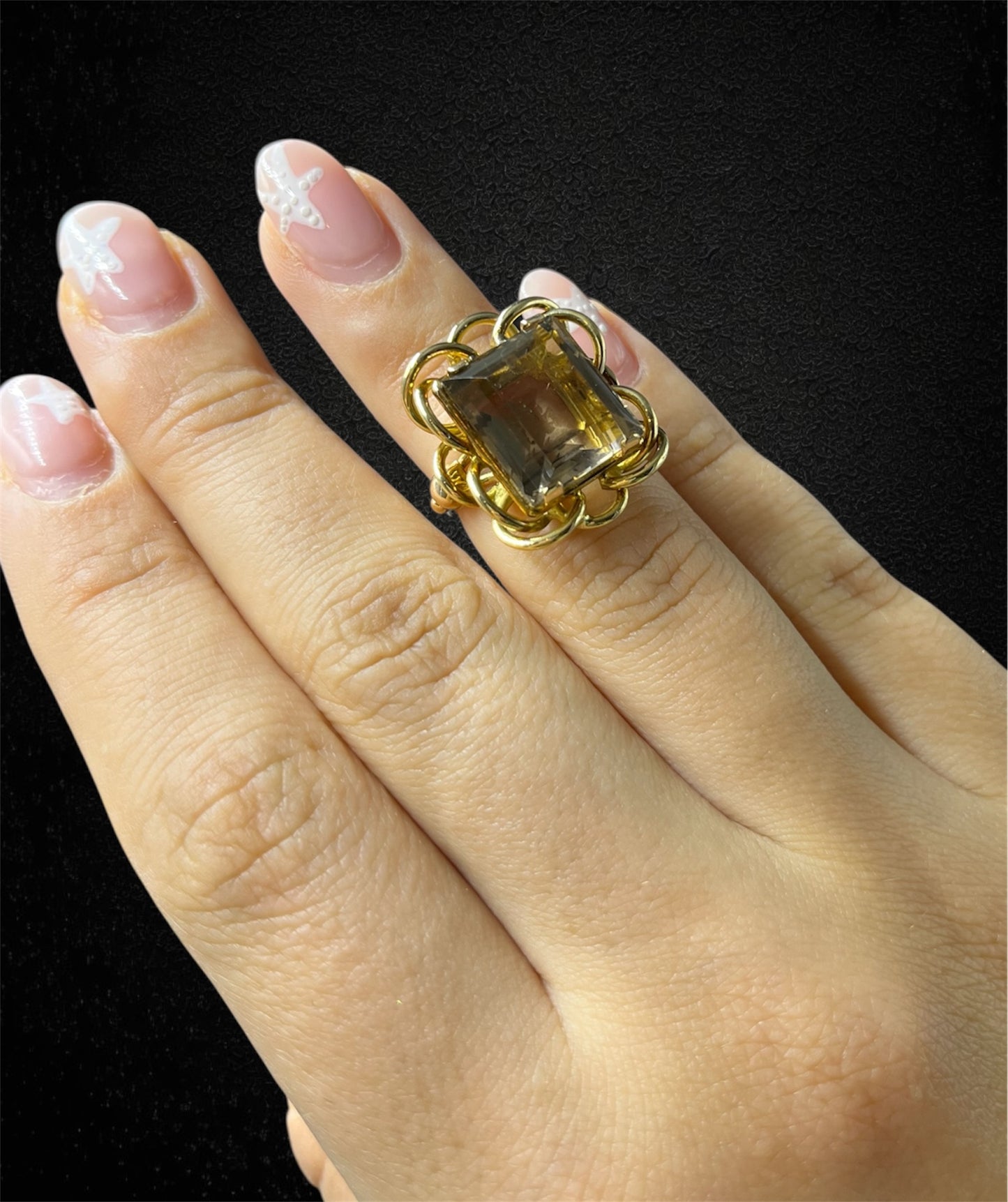 Anello con quarzo morione di ca. 10 ct., Anni '50