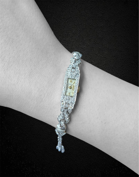 Orologio da polso Astin,  Art Deco, oro bianco e diamanti