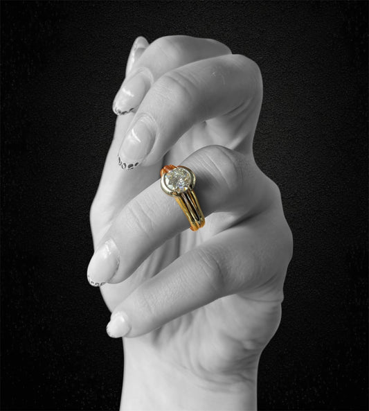 Anello in oro giallo e bianco 18K con diamante naturale 1,45 ct — Produzione Valenzana