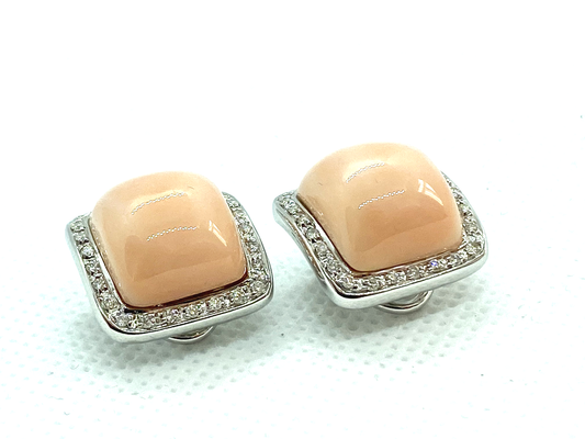 Raffinati orecchini italiani in corallo e diamanti