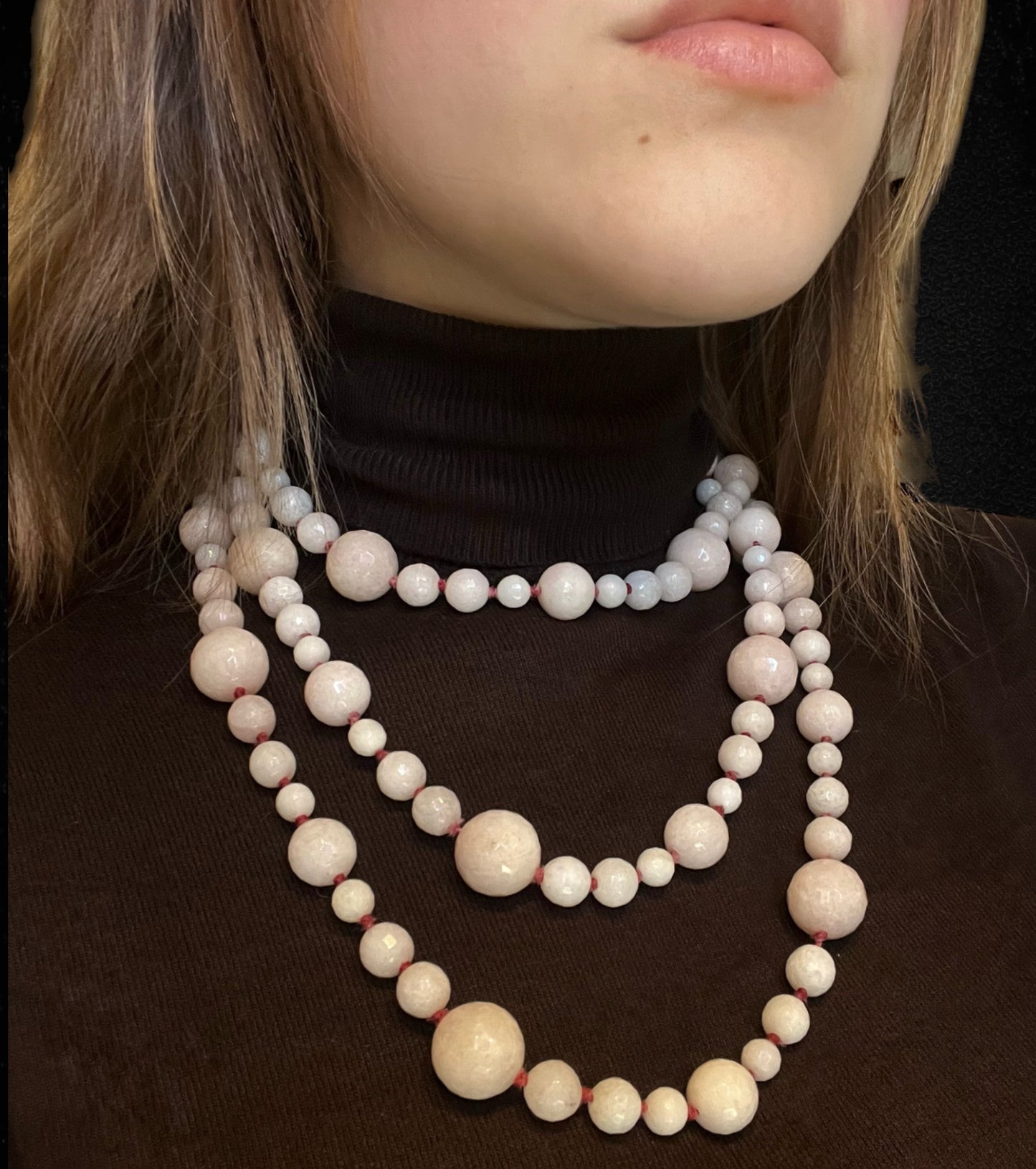 Collana in quarzo rosa a perle sfaccettate