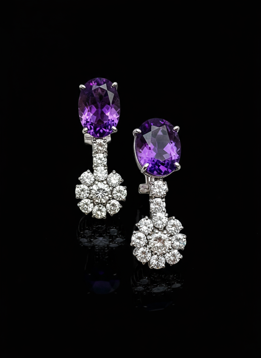 Orecchini Pendenti con Ametiste e Diamanti