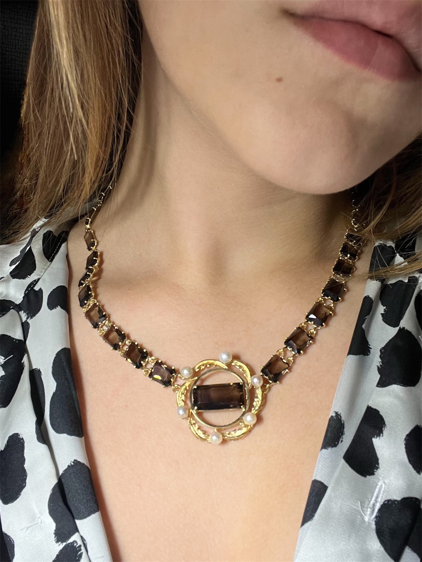 Collier in oro giallo 18K con quarzi fumé – Italia, anni ’60