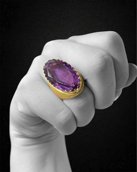 Anello maestoso con ametista di ca. 30 ct, anni '40