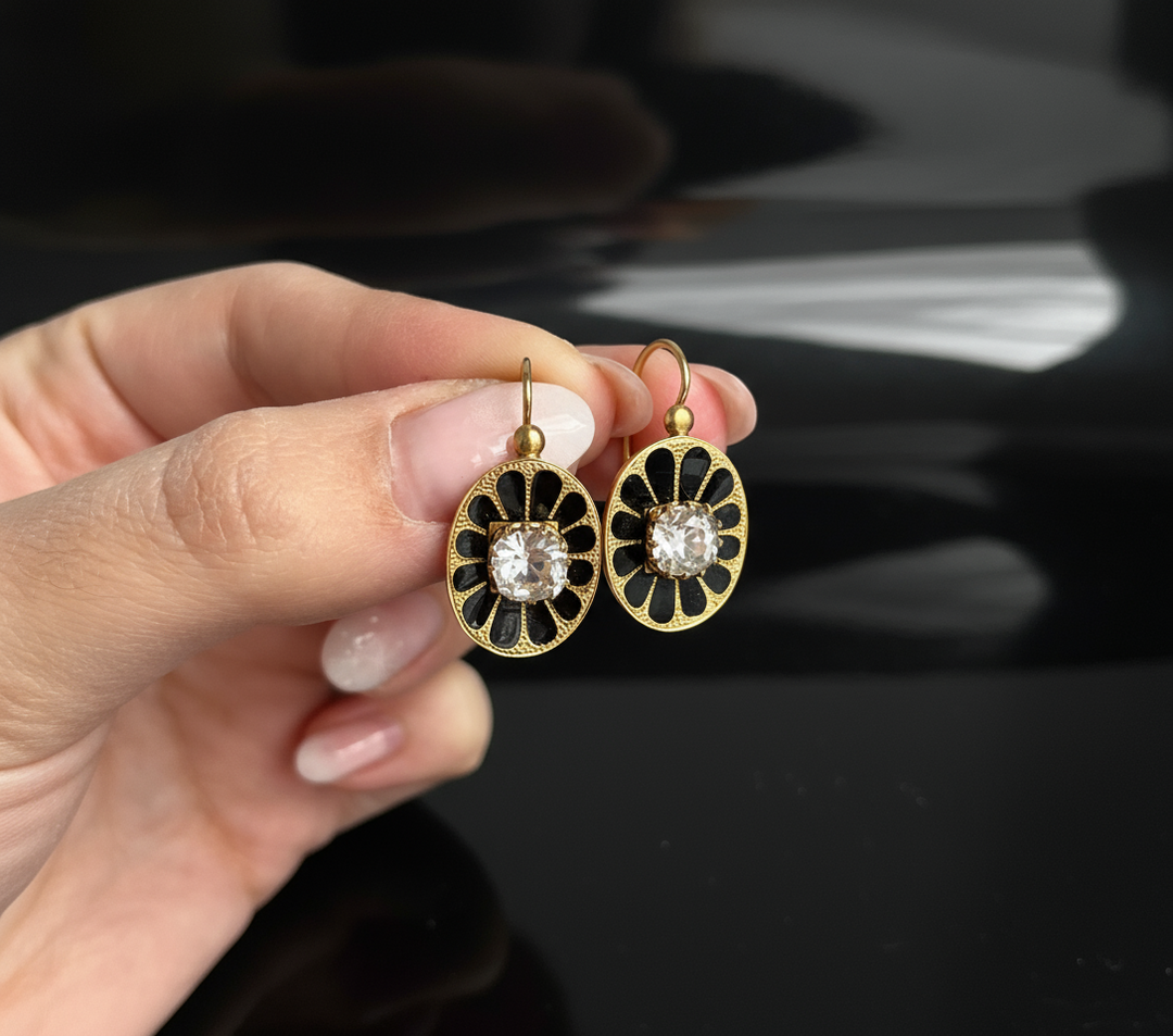 Orecchini Pendenti con Smalti Neri, Impero Austroungarico