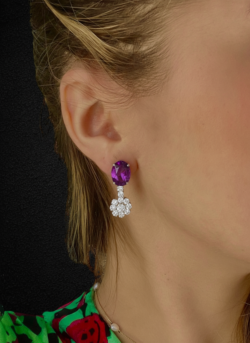 Orecchini Pendenti con Ametiste e Diamanti
