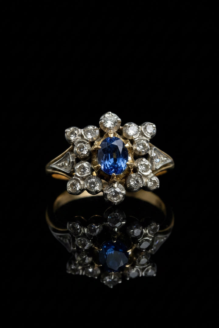 Anello stellato anni ’30 con zaffiro e diamanti naturali