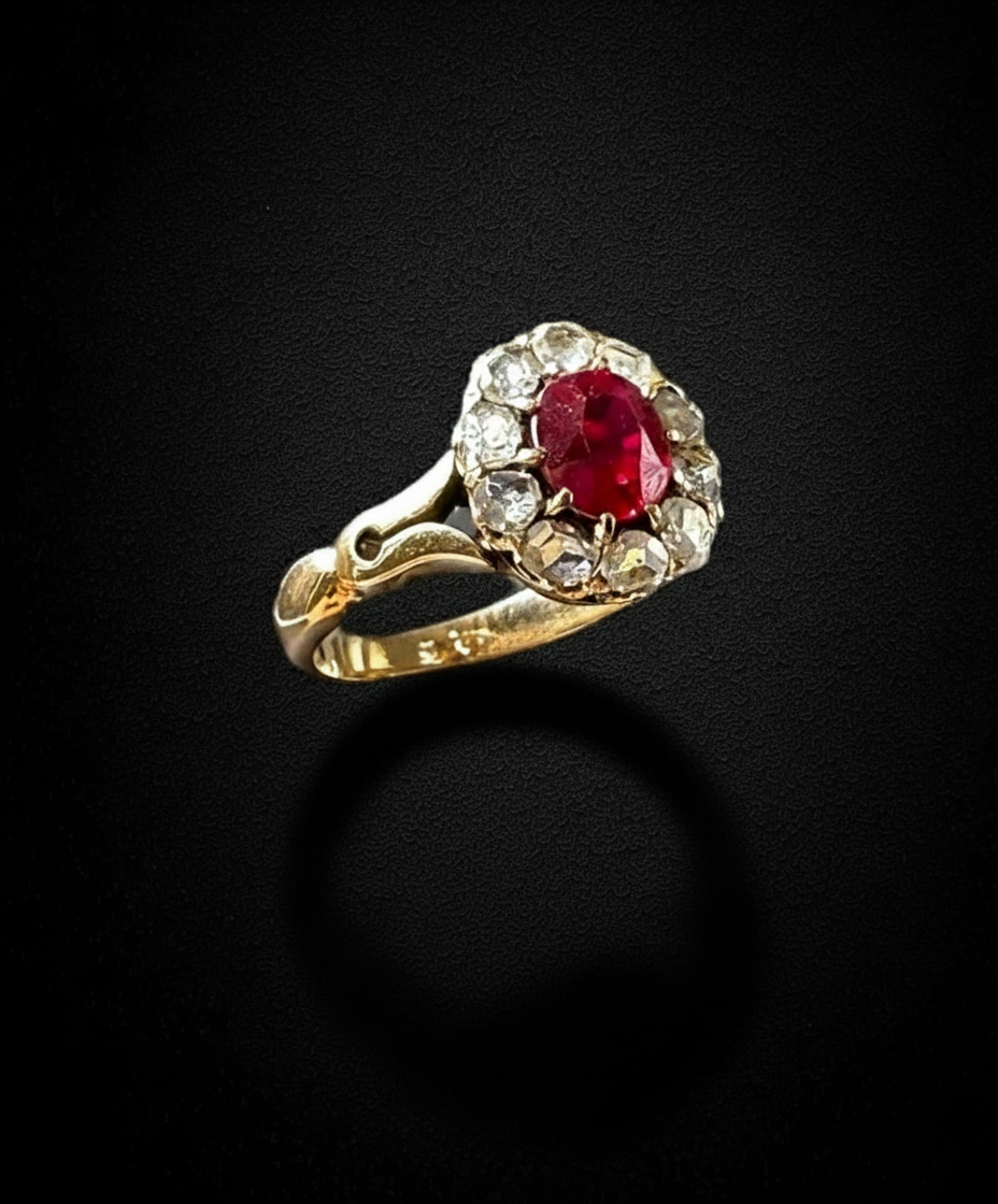 Anello Austro-Ungarico con Rubino e Diamanti