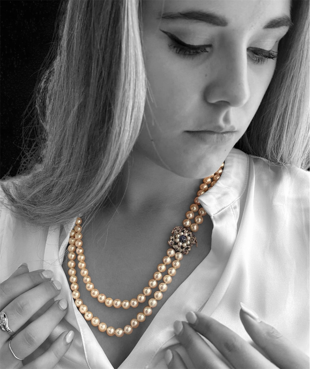 Splendida collana di perle a doppio filo