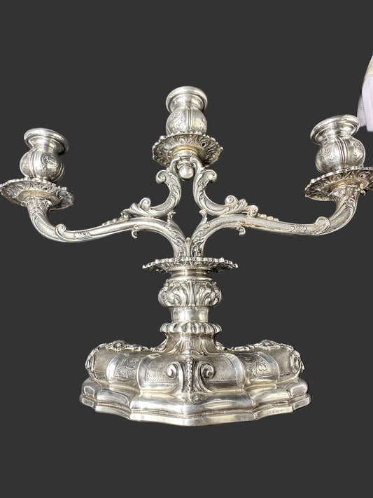 Candelabro in argento a tre braccia – VALLE' & GANDINI, Milano