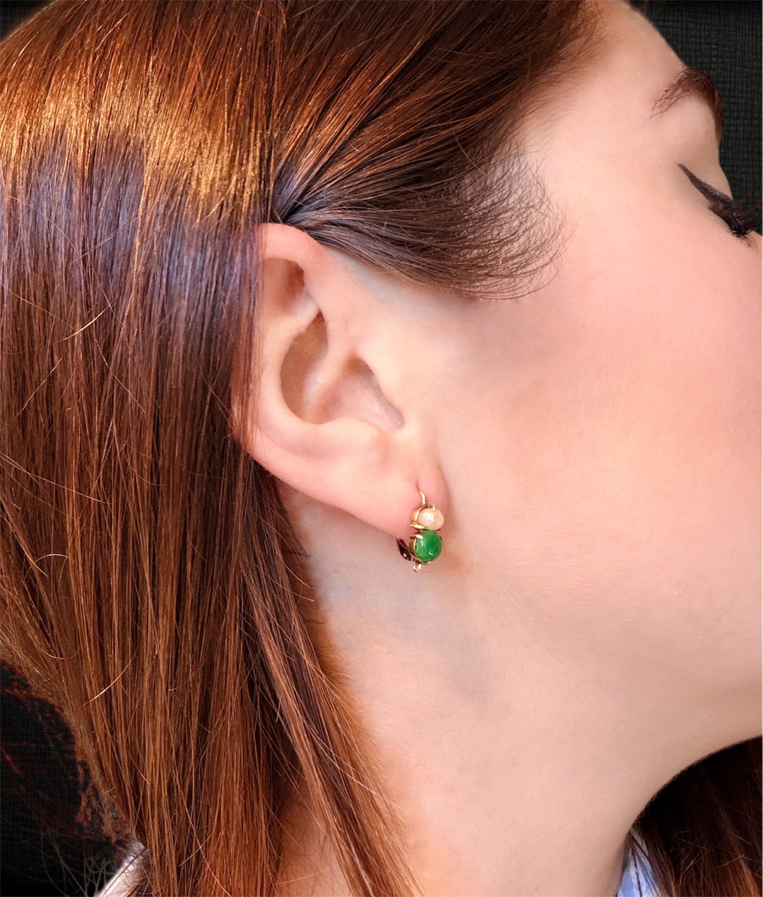 Orecchini in Oro Giallo 18K con Smeraldo e Perla Naturale