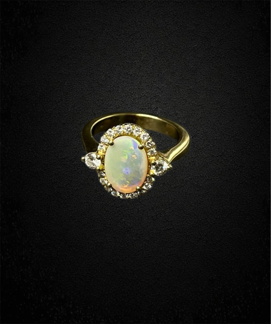 Anello con Opale Arlecchino e Diamanti