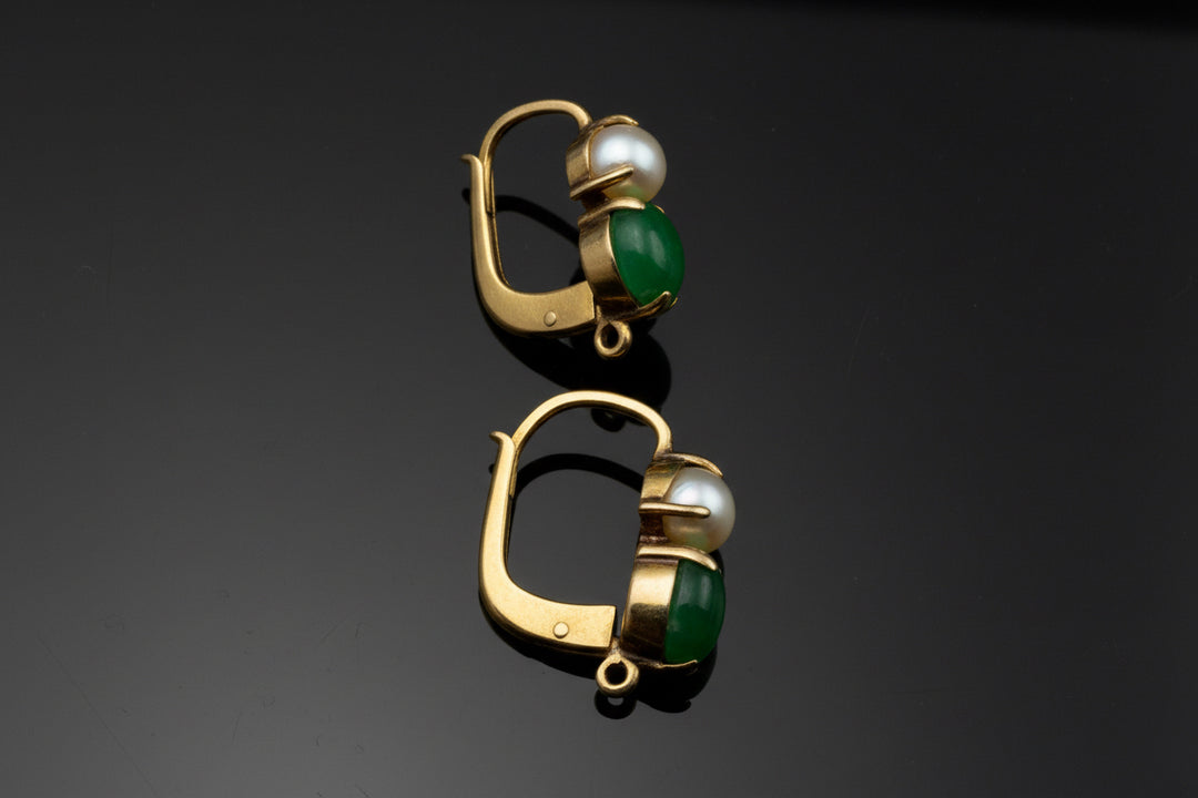 Orecchini in Oro Giallo 18K con Smeraldo e Perla Naturale