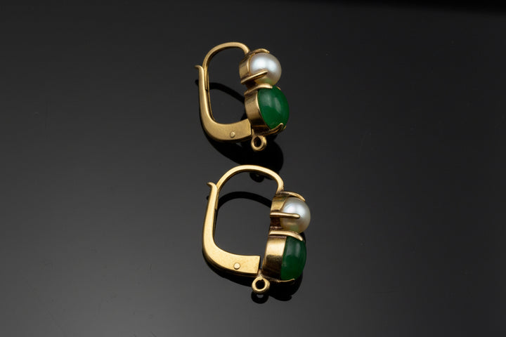 Orecchini in Oro Giallo 18K con Smeraldo e Perla Naturale