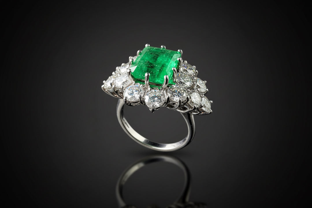 Principesco Anello Smeraldo e Diamanti