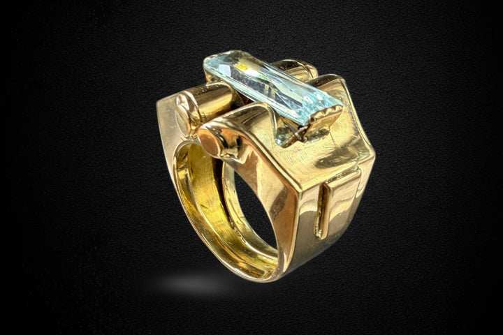 Anello Art Decó con Spinello Azzurro