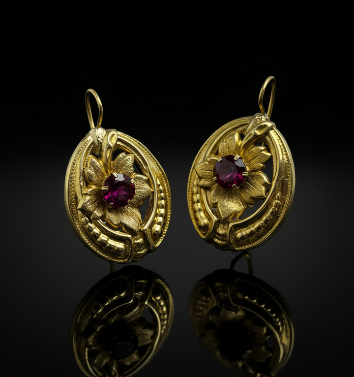 Orecchini in Foglia con Granati, Austroungarici