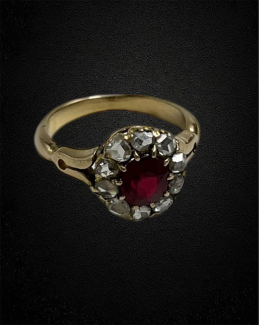 Anello Austro-Ungarico tardo Ottocento con rubino e diamanti
