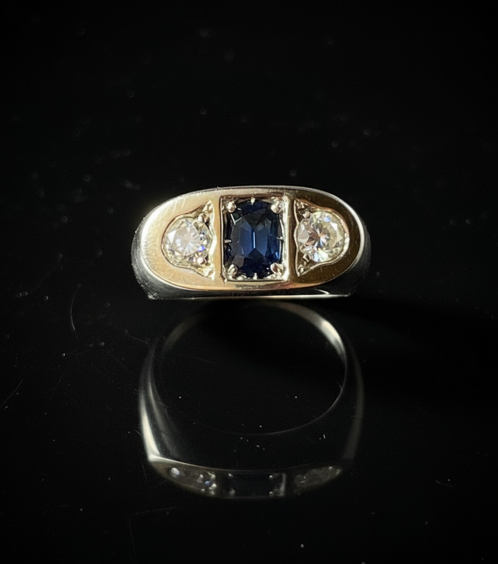 Anello a Ponte con Zaffiro e Diamanti. Primi '900