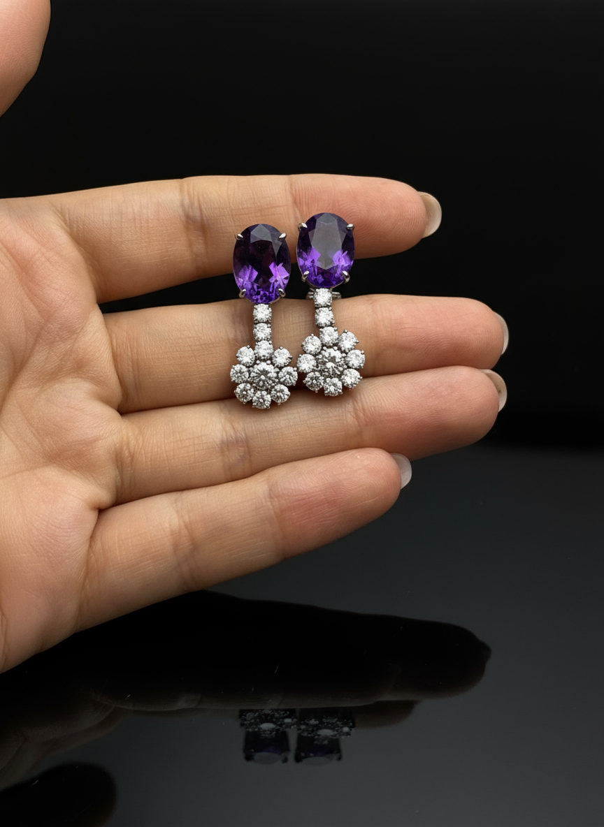 Orecchini Pendenti con Ametiste e Diamanti
