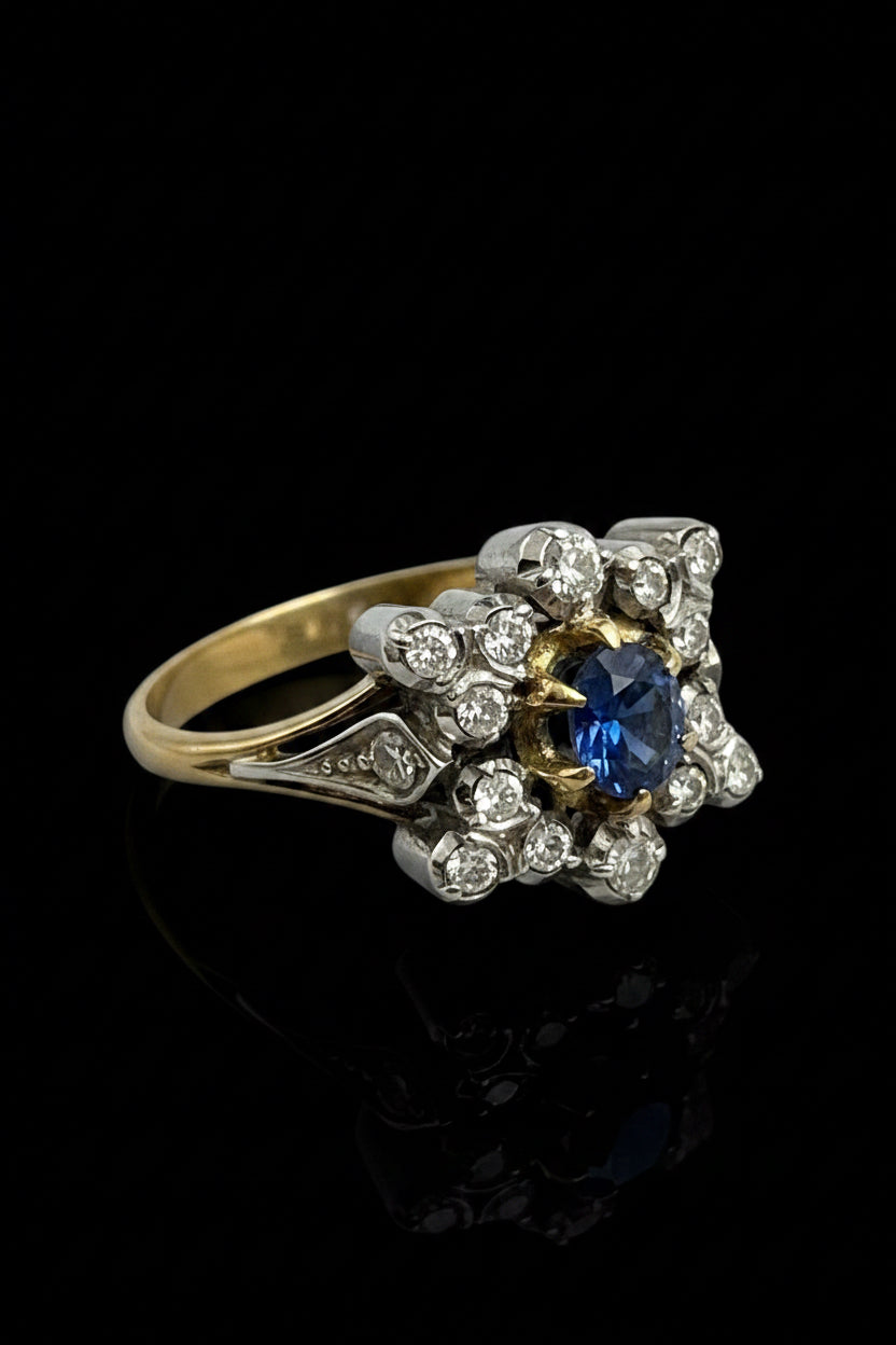 Anello stellato anni ’30 con zaffiro e diamanti naturali