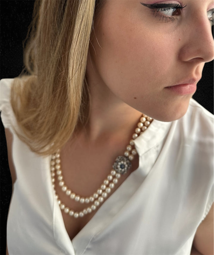 Splendida collana di perle a doppio filo