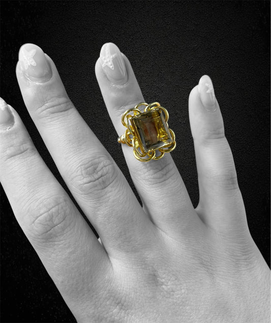 Anello con quarzo morione di ca. 10 ct., Anni '50