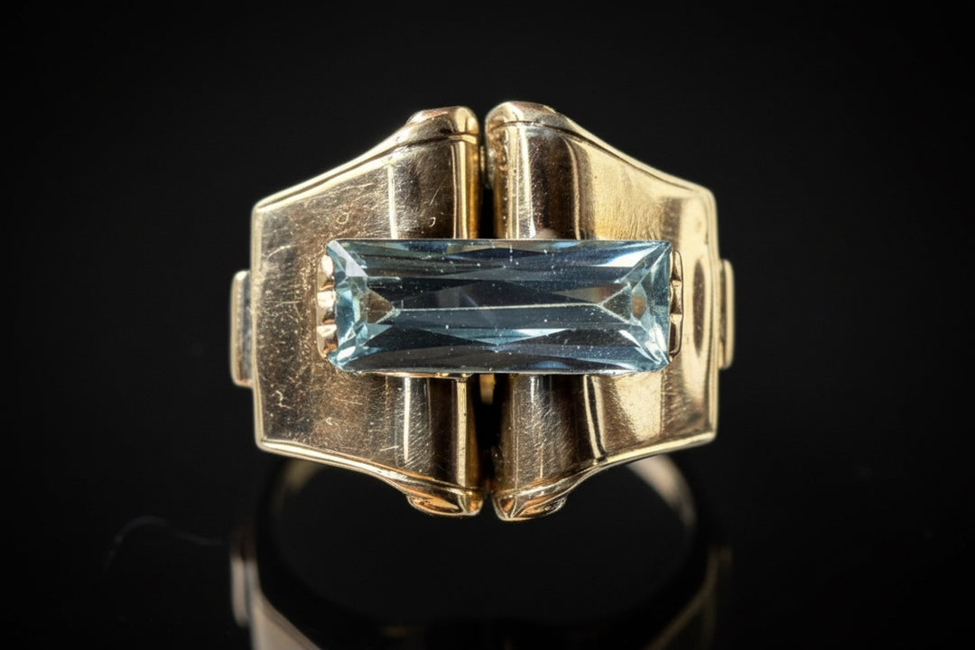 Anello Art Decó con Spinello Azzurro