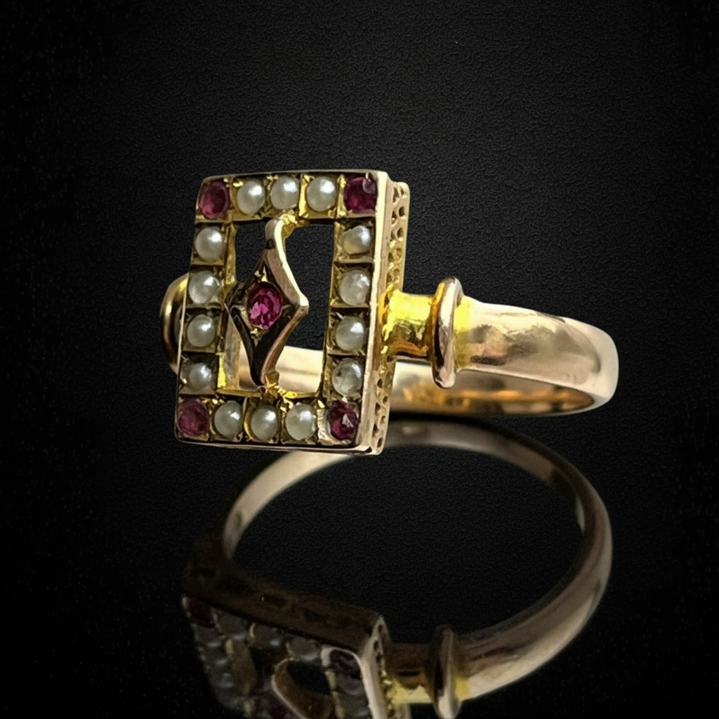 Anello Primi '900 con Rubelliti e Micro Perle