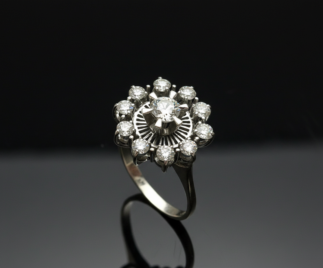 Anello in Oro Bianco con Diamanti, Periodo Littorio Italiano