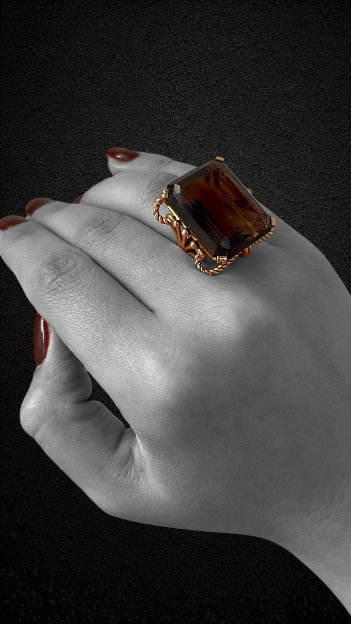 Huge morion quartz ring, about 1940