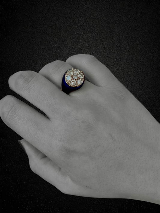 Blue enamel diamond ring