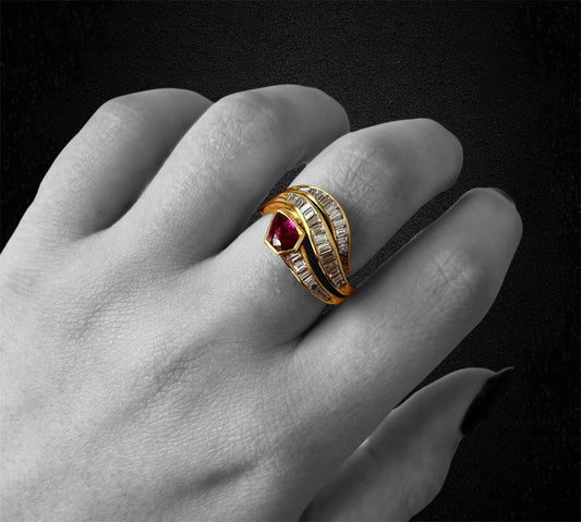 Ruby and diamond snake ring