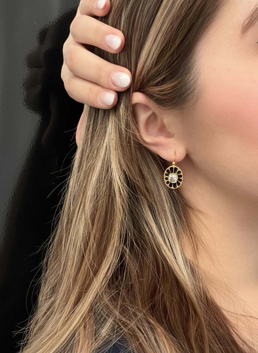 Orecchini Pendenti con Smalti Neri, Impero Austroungarico