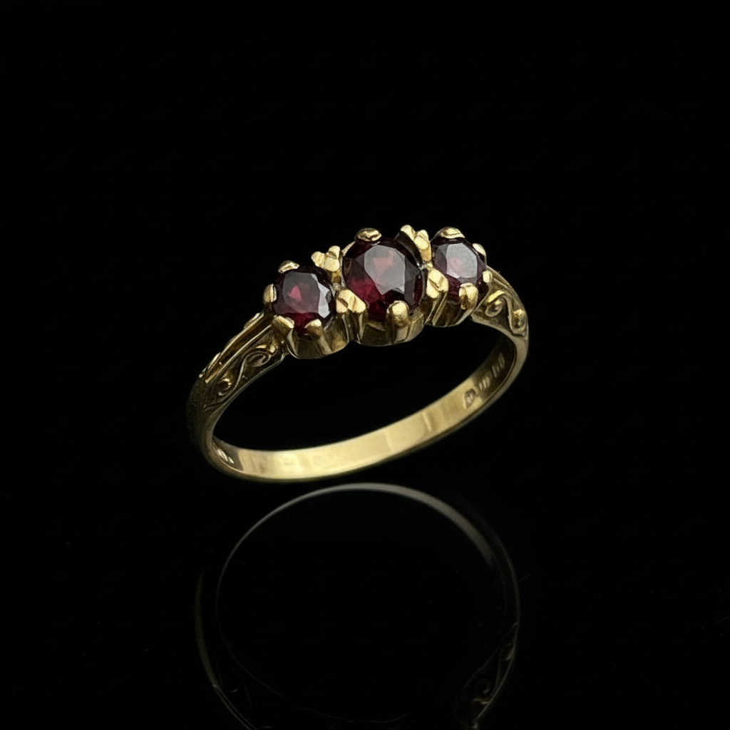 Anello Inglese "Trilogy" con Granato Piropo