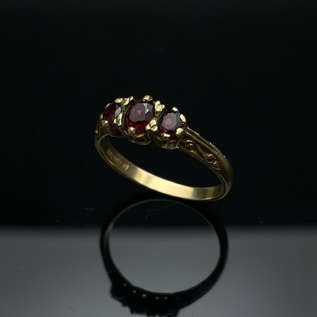 Anello Inglese "Trilogy" con Granato Piropo