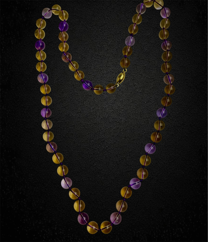 Collana di perle di quarzo ametista e citrino alternate