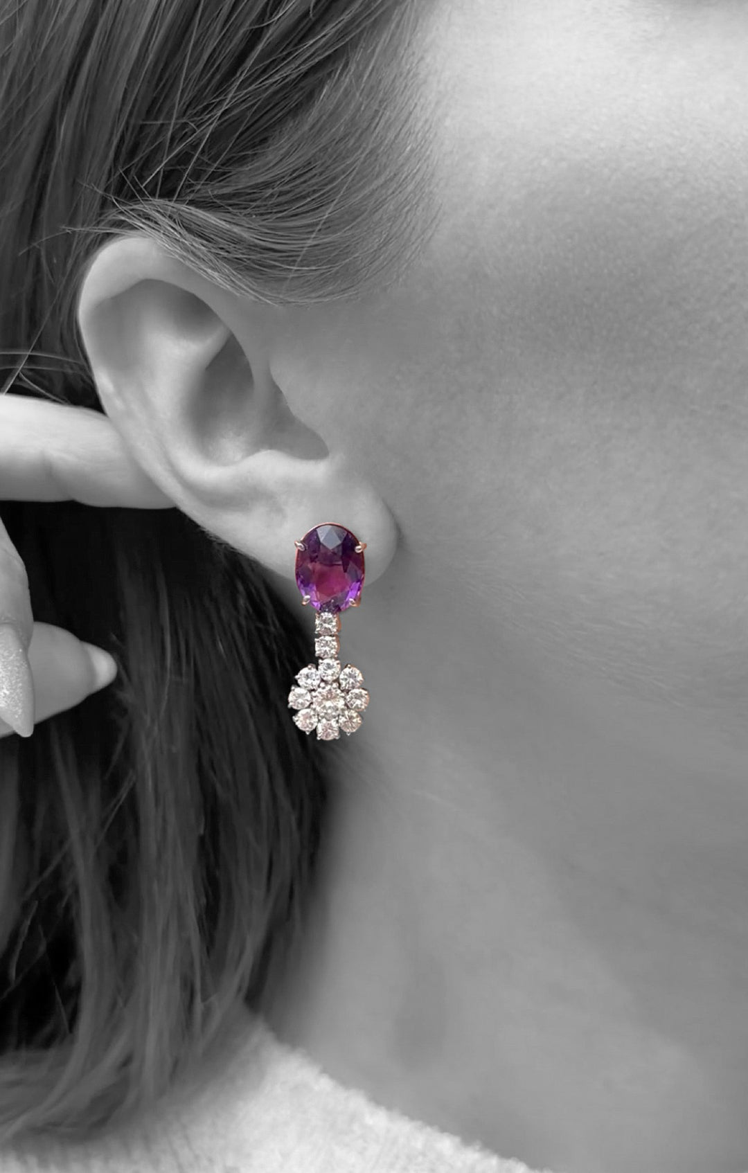 Amethyst and Diamond Drop Earrings