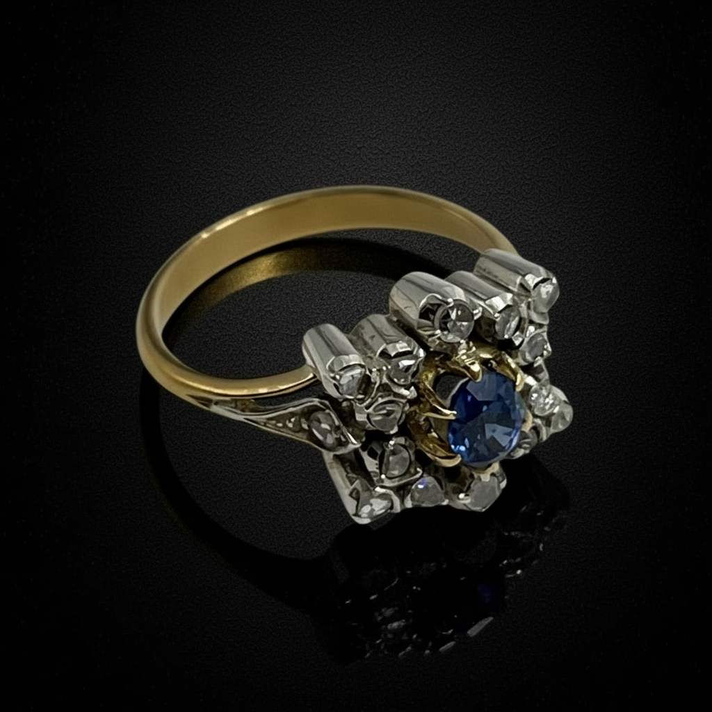 Anello Stellato con Zaffiro e Diamanti