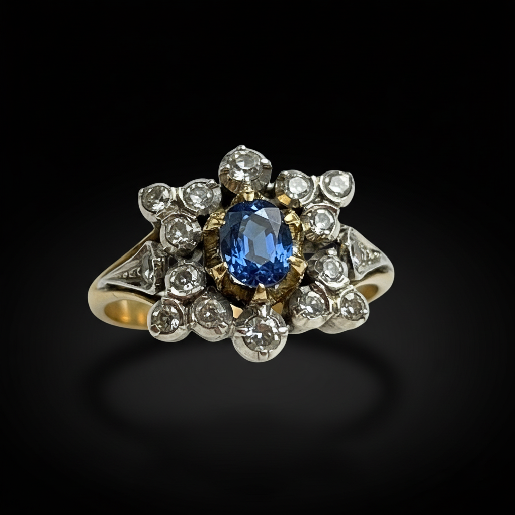 Anello Stellato con Zaffiro e Diamanti