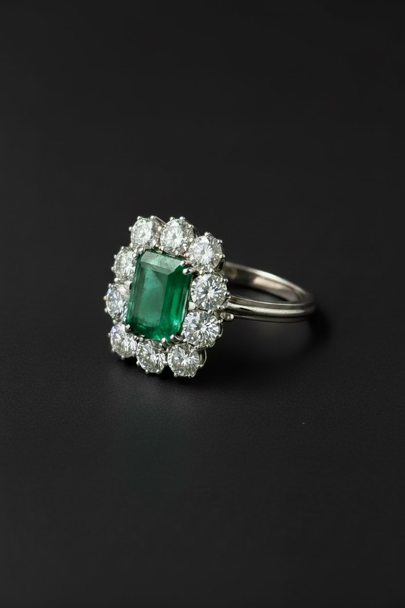 Anello "Margherita" con Smeraldo Colombiano e Diamanti