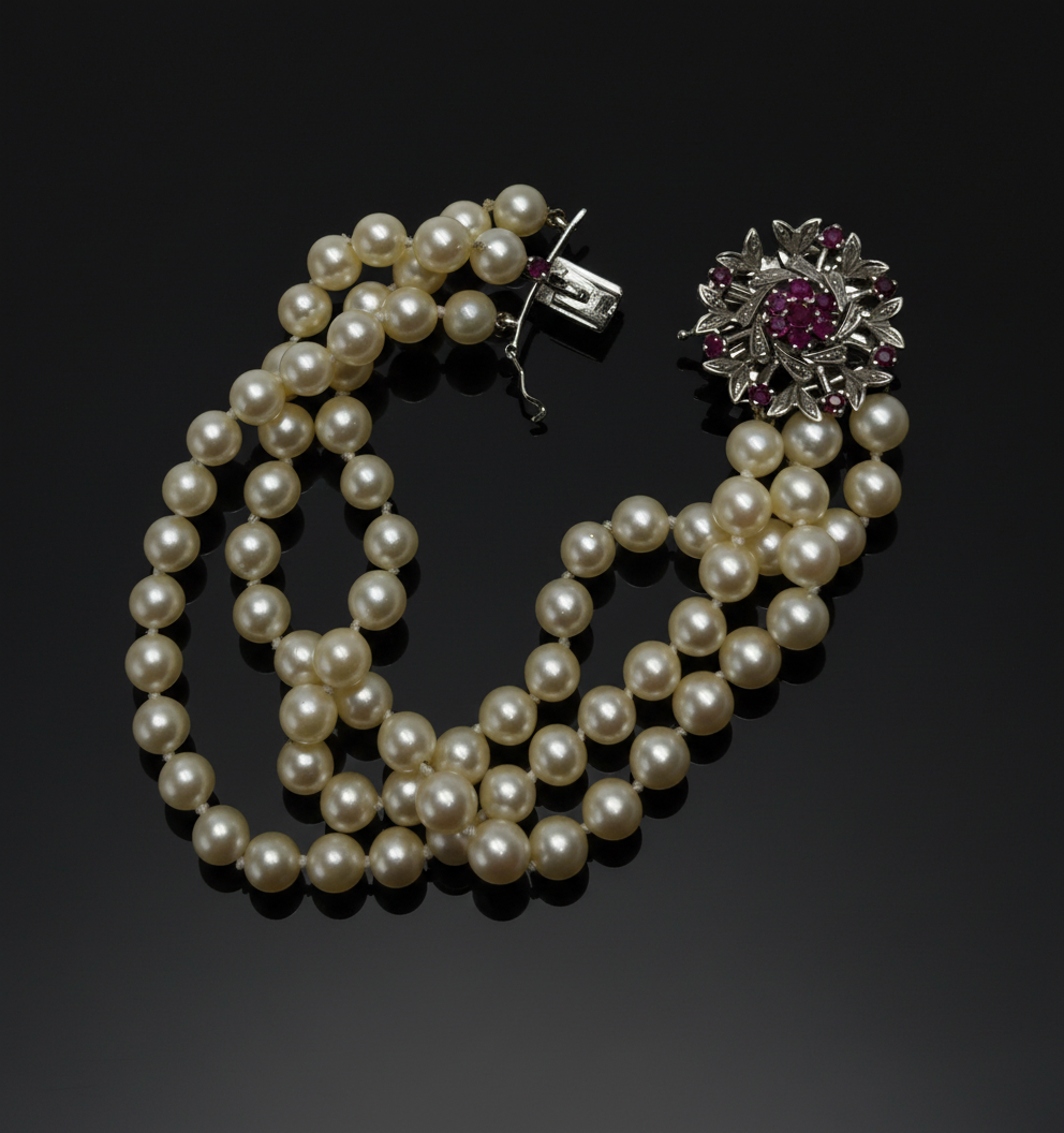 Bracciale Novecentesco a Tre Fili di Perle