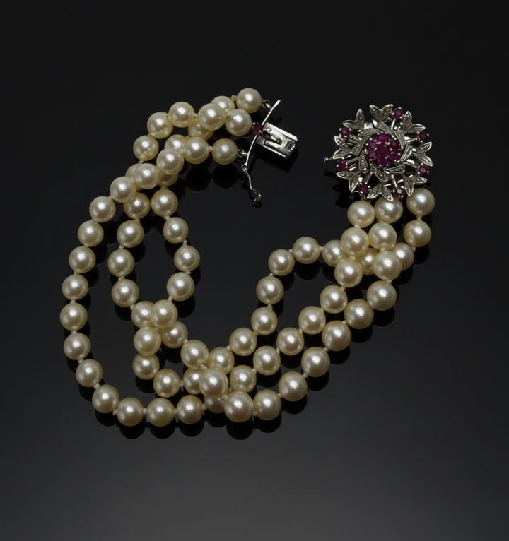 Bracciale Novecentesco a Tre Fili di Perle