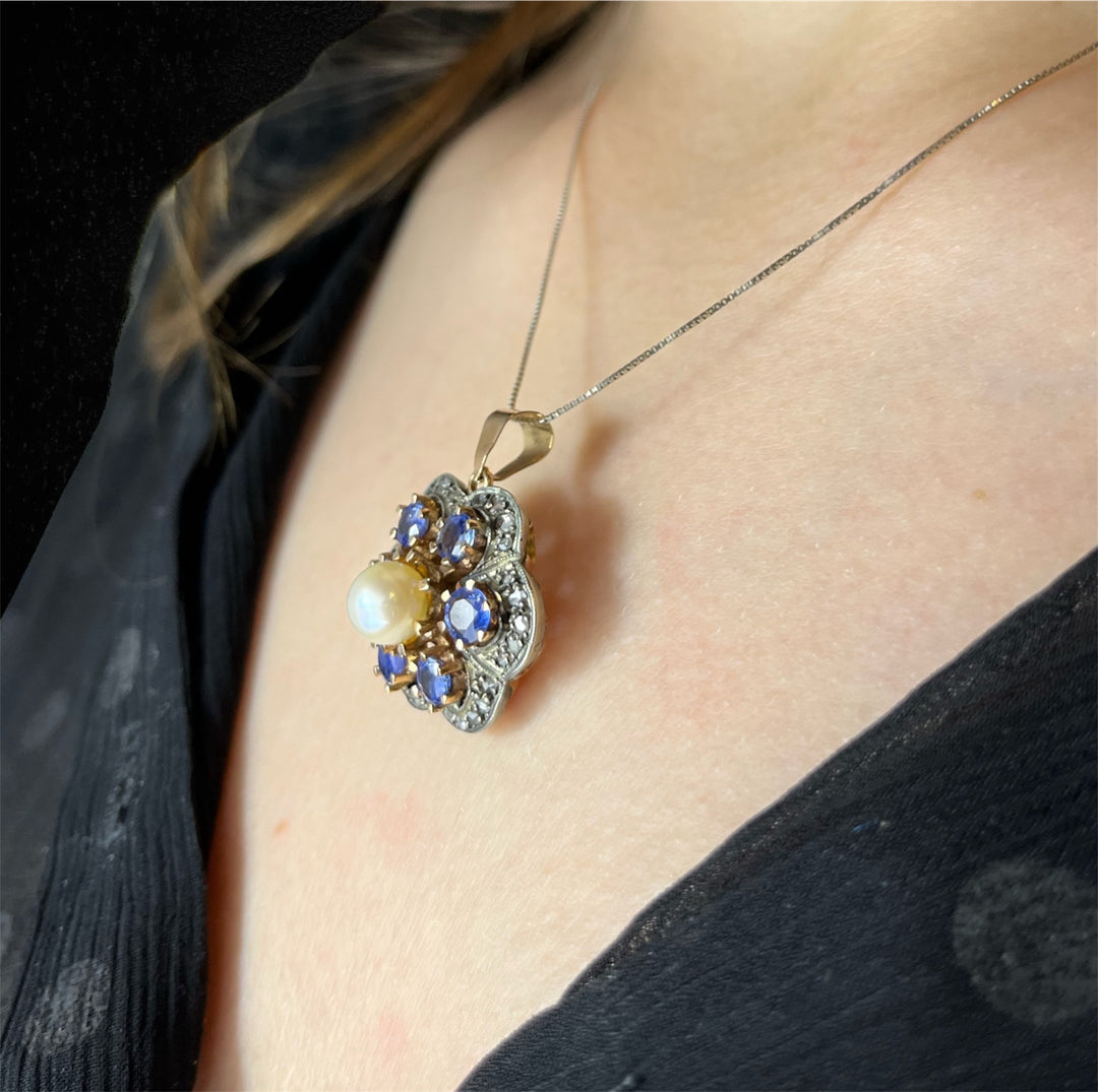 Ciondolo con Zaffiri, Perla e Diamanti