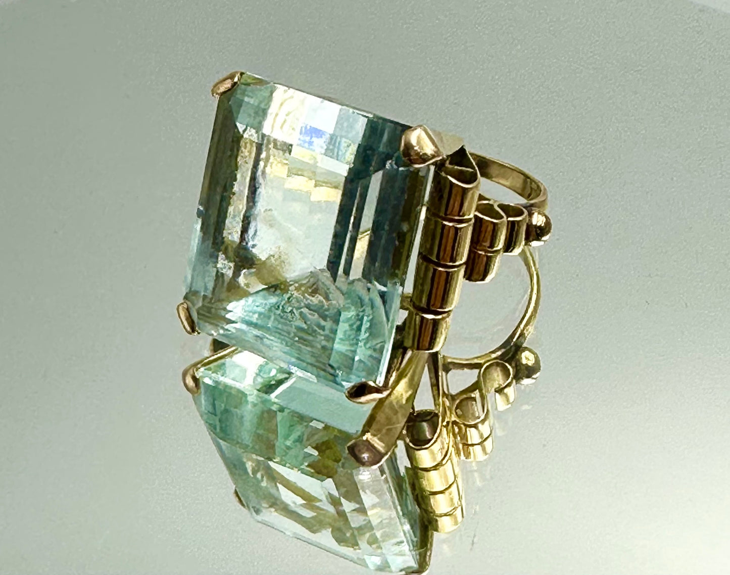 Huge aquamarine (35 ct.) ring, emerald cut.