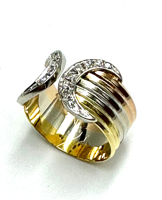 Rose, yellow and white gold band